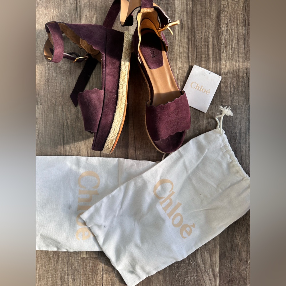 CHLOE Authentic Suede Wedge Espadrilles 💃🏻🌹🍷 - Picture 4 of 17